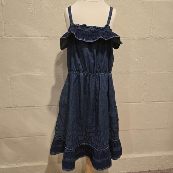 GAP KIDS GIRLS BLUE DENIM DRESS W /RUFFLES - SZ LARGE - Picture 2 of 10